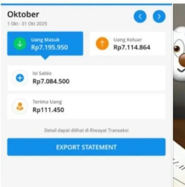 Dokumentasi transaksi bulanan dengan data pribadi yang telah disamarkan