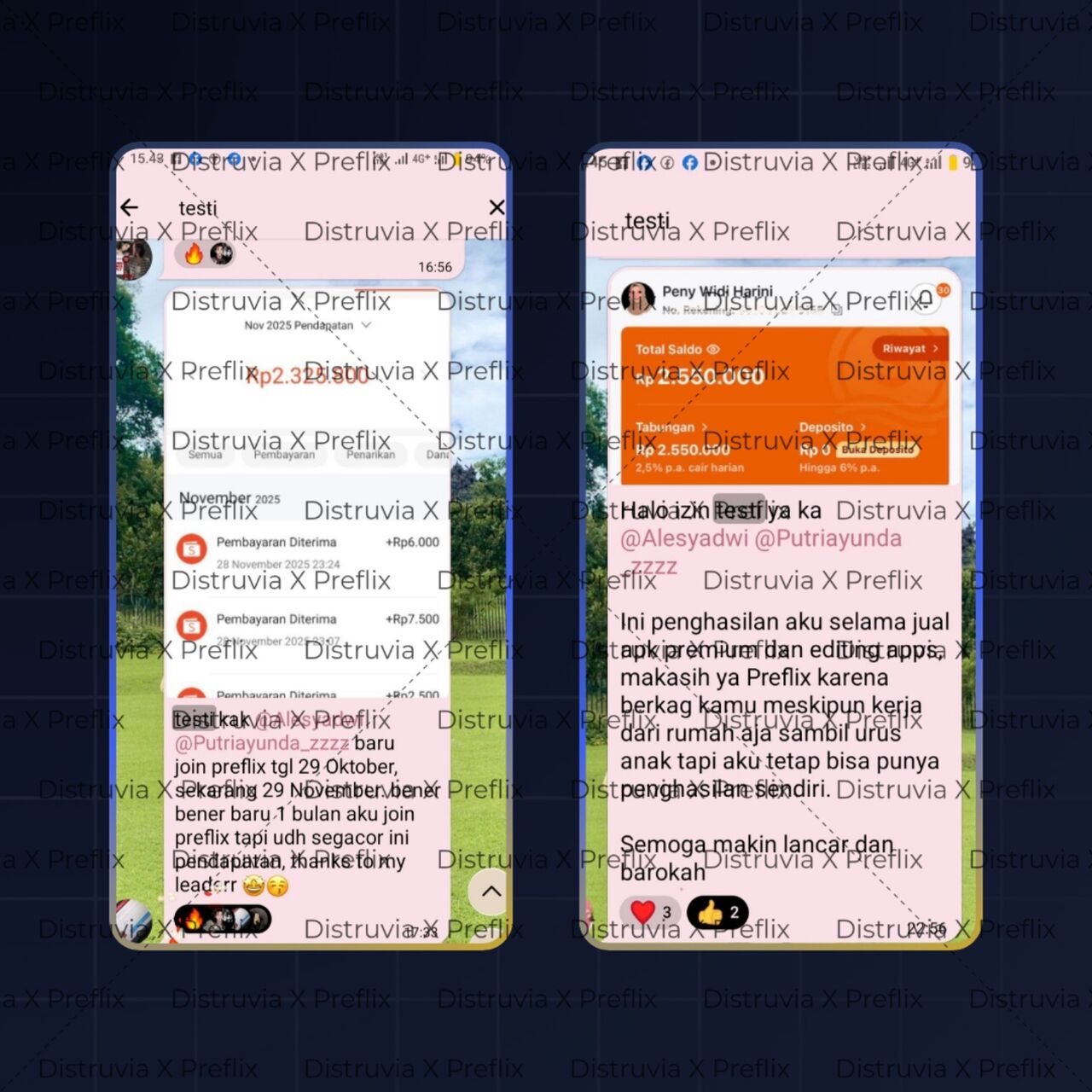 Kolase dokumentasi transaksi dan grafik pemasukan member