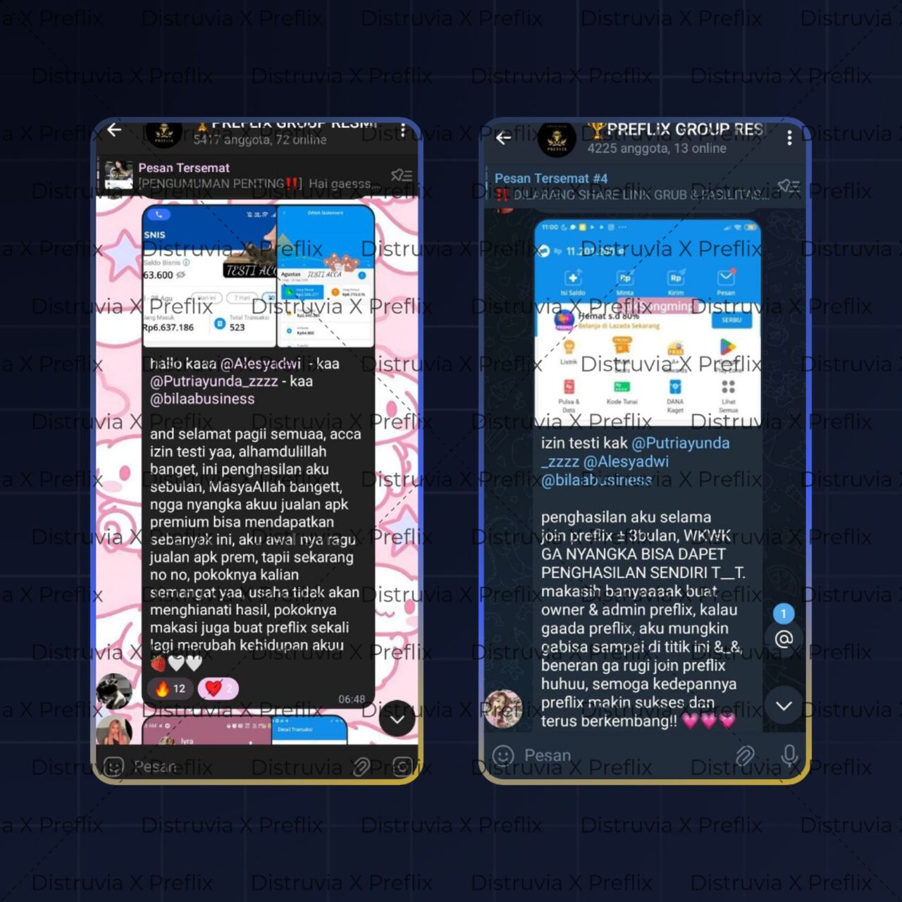 Kolase dokumentasi pendapatan dan saldo usaha digital