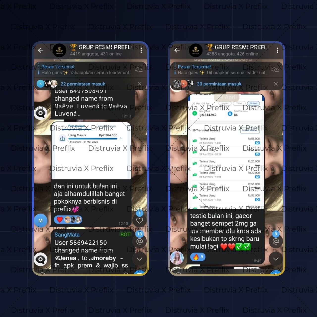 Kolase testimoni member dan saldo bisnis digital