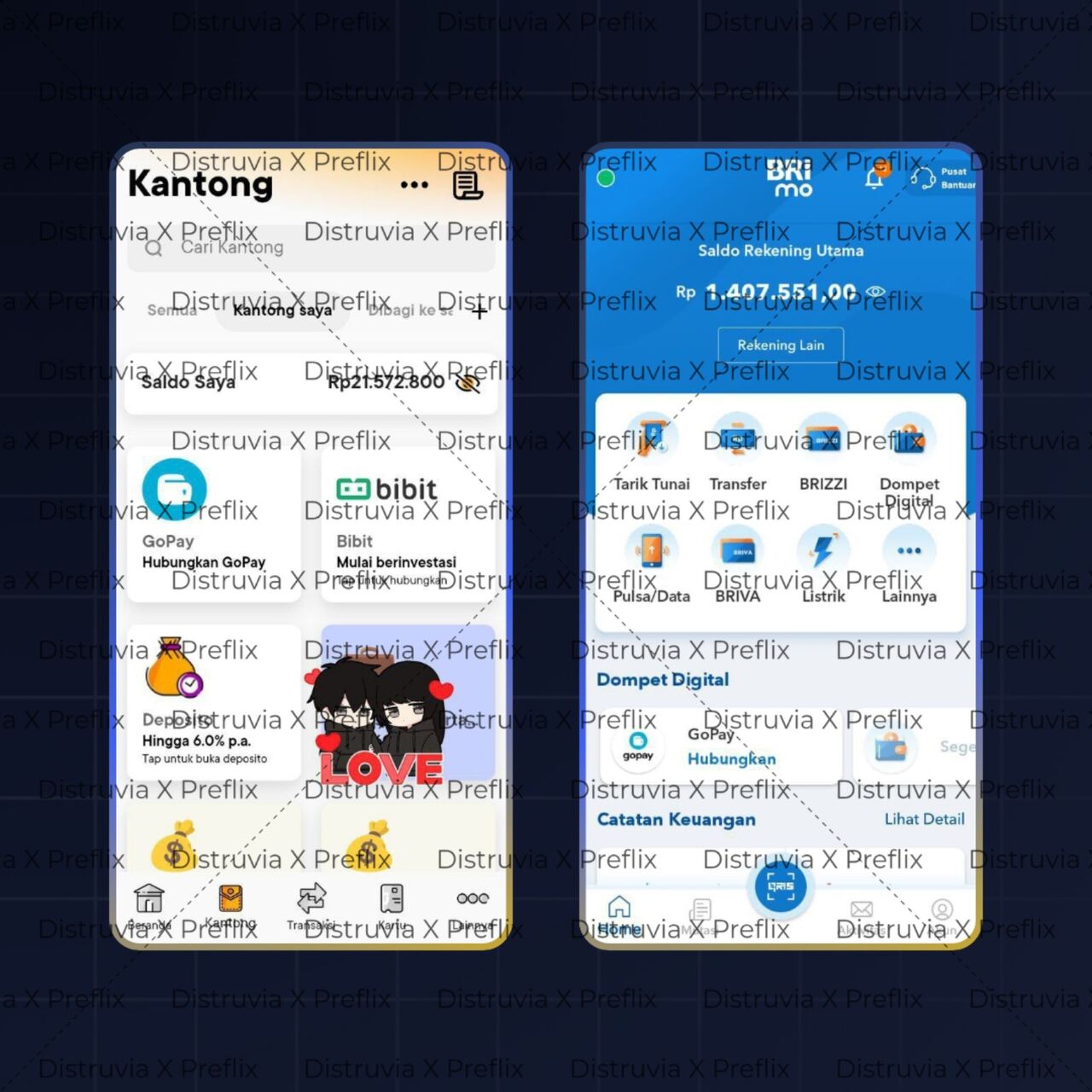 Kolase saldo, performa, dan dashboard bisnis digital